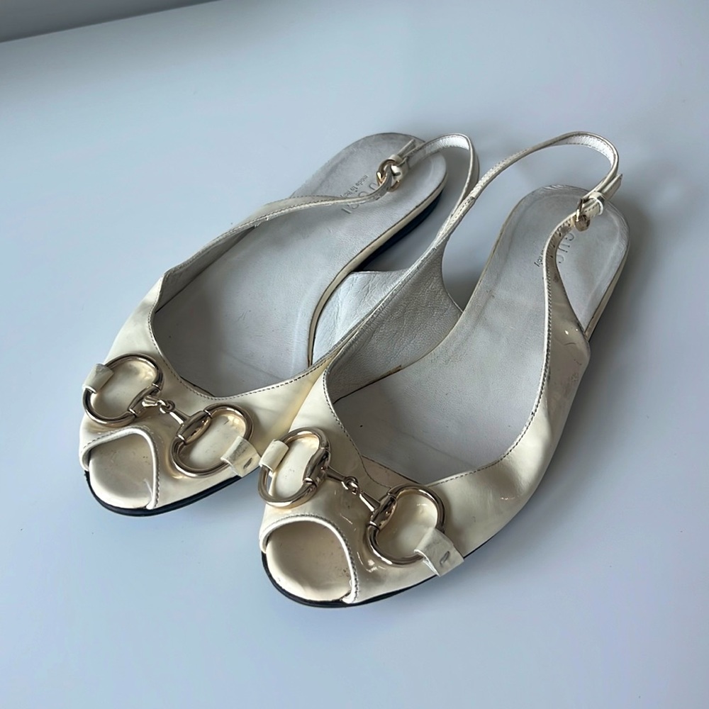 Gucci 1955 Horsebit accent patent leather slingback flats
